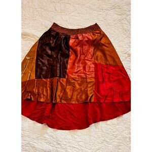VTG Due Per Due Women's Boho Patchwork 100% Silk Hi-Low Hem Midi Skirt Size‎ 12